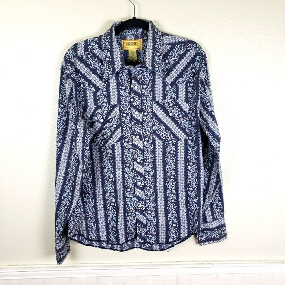 Men's Urban Outfitters BDG Blue Floral Snap Button Up Shirt Size Medium/Med